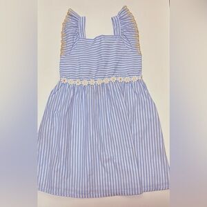 Charming Blue and White Striped Dress with Floral Accents